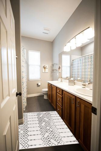 Julienne Geometric Ivory/Black Area Rug Foundstone Rug Size: Square 4'1" in Wooden and Grey Bathroom