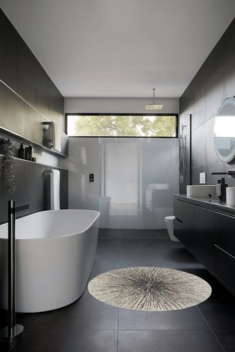 Abstract Black/Ivory Area Rug Wrought Studio Rug Size Round 4' in Black Modern Bathroom