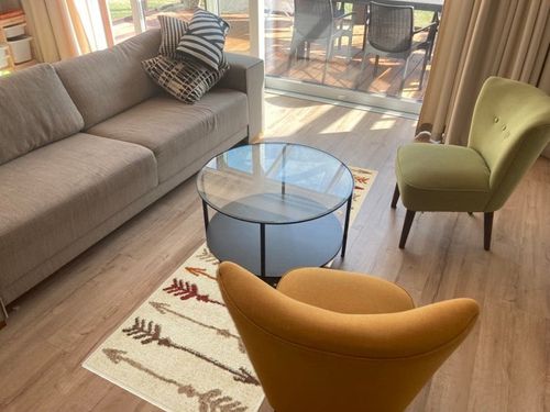 Unique Loom Autumn Arrow Area Rug - 2' x 6' Runner - Beige in Modern Living room with Grey Couch