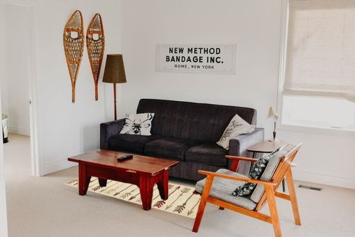 Unique Loom Autumn Arrow Area Rug - 2' x 6' Runner - Beige in Modern Living room with Black Couch