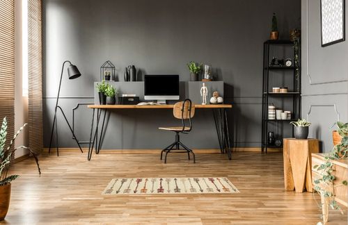 Unique Loom Autumn Arrow Area Rug - 2' x 6' Runner - Beige in Grey Home office with Wooden Floor