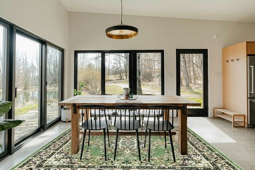 Antep Rugs Oriental 8x10 Traditional Medallion Indoor Area Rug Siesta (Green Beige, 7'10" x 10') in Scandinavian Dining Room with Rectangular Table