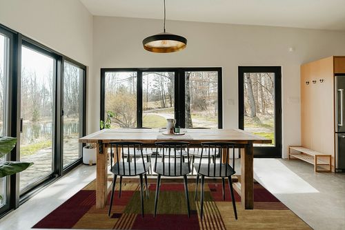 Mohawk Home Alliance Modern Geometric 6' x 9' Area Rug - Red - Perfect for Living Room, Dining Room, Office in Scandinavian Dining Room with Rectangular Table