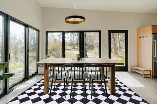 Abani Rectangular Area Rugs 8' x 10' Cream Black Checkered Diamond Machine Washable, Stain Resistant and Non-Shedding Polypropylene Large Rugs Modern Design in Scandinavian Dining Room with Rectangular Table