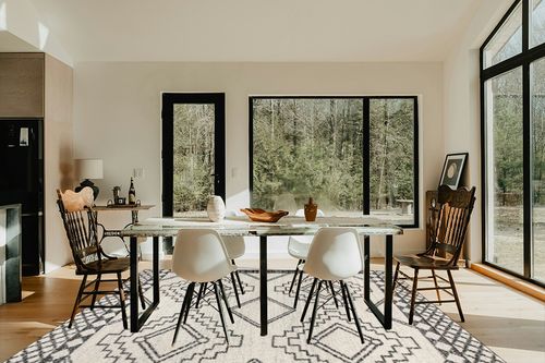 JONATHAN Y MOH200A-8 Amir Moroccan Beni Souk Indoor Area-Rug Bohemian Farmhouse Rustic Geometric Easy-Cleaning Bedroom Kitchen Living Room Non Shedding, 8 X 10, Cream,Black in Modern Scandinavian Dining Room with Black Accents