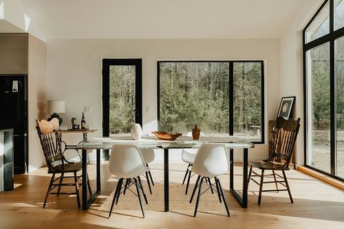 ‎Natural ‎Farmhouse  ‎Kitchen, Bedroom, Living Room, Hallway, Dining Room ‎Area Rug in Modern Scandinavian Dining Room with Black Accents