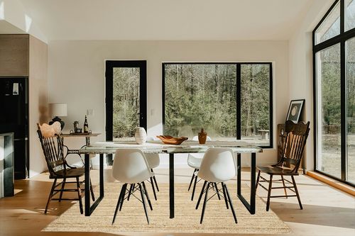 ‎Natural ‎Farmhouse ‎Braided ‎Kitchen, Bedroom, Living Room, Hallway, Dining Room ‎Area Rug in Modern Scandinavian Dining Room with Black Accents