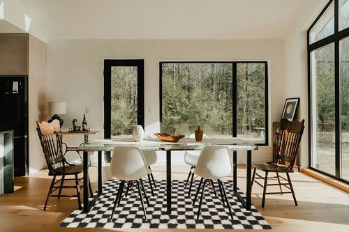 Balta Rugs Oslo Checkered Shag Rug, Black, 5' 3" x 7' in Modern Scandinavian Dining Room with Black Accents