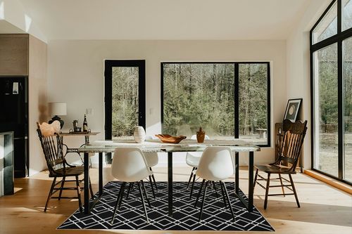 Nourison Modern Lines Modern Geometric Black 5' x 7' Area-Rug, Easy-Cleaning, Non Shedding, Bed Room, Living Room, Dining Room, Kitchen (5x7) in Modern Scandinavian Dining Room with Black Accents