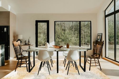 Art&Tuft Washable Rug in Modern Scandinavian Dining Room with Black Accents