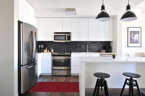 Sweet Home Stores SH Collection Solid Rubberback Indoor Runner Rug, 20" x 59", Red in White and Black Modern Kitchen