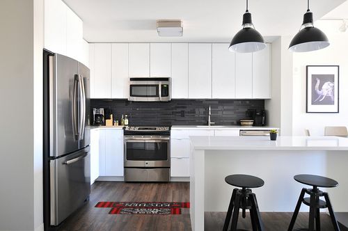 Sianseir Red and Black Buffalo Plaid Kitchen Mat Set of 2, Non Slip Washable Home Decor Kitchen Rugs and Mats for Floor Comfort Standing Mats for Kitchen, Sink, Office, Laundry 17"x47"+17"x30" in White and Black Modern Kitchen