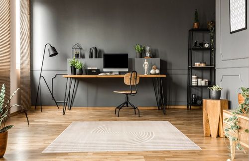 Abani Rugs Beige Arch Pattern Knot Modern Print Premium Area Rug - Contemporary No-Shed Neutral 5’3” x 7’6” (5'x8') Bedroom Rug in Grey Home office with Wooden Floor