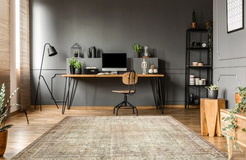 Loloi II Margot Collection MAT-01 Antique/Sage 7'-6" x 9'-6" Area Rug feat. CloudPile in Grey Home office with Wooden Floor