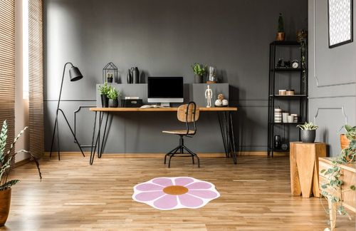 USTIDE Pink Flower Shaped Rug 47x47 Inch, Washable Flower Shaped Rug Soft Flower Rugs for Bedroom in Grey Home office with Wooden Floor