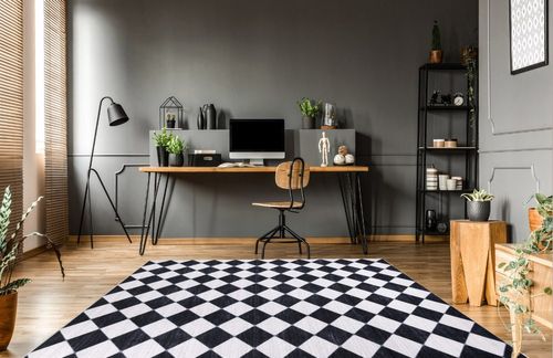 Abani Rectangular Area Rugs 8' x 10' Cream Black Checkered Diamond Machine Washable, Stain Resistant and Non-Shedding Polypropylene Large Rugs Modern Design in Grey Home office with Wooden Floor