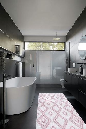 nuLOOM Iola Geometric Shag Runner Rug, 2' 8" x 8', Pink in Black Modern Bathroom