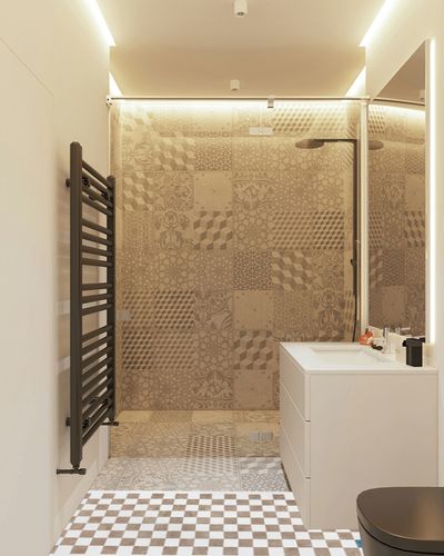 Wonnitar Modern Checkered Washable Runner Rug,2x6 Khaki Bathroom Rugs Runner,Geometric Checkerboard Long Kitchen Runner,Non-Slip Low Pile Soft Entryway Throw Mat for Bedroom Office Laundry in White Tiled Bathroom