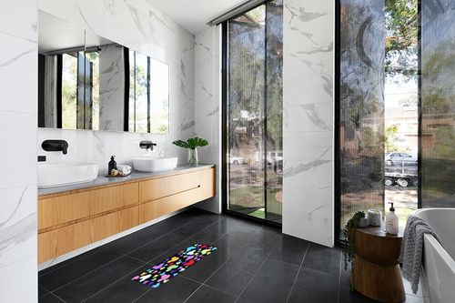 J.Ehonace Mickey Mouse Rugs - Bathroom Rug, Indoor Outdoor Entrance Rug, Kitchen Rug, 18" x 30" in Modern Black Tiled bathroom