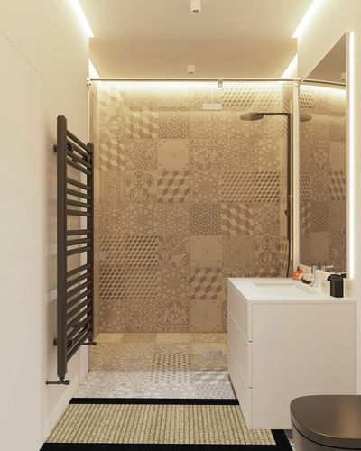 Mainstays Faux Sisal Runner, Black, 21" x 60" in White Tiled Bathroom
