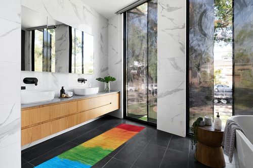 Couristan Rainbow Passion Area Rug, Multicolor, 2' x 8' Runner in Modern Black Tiled bathroom