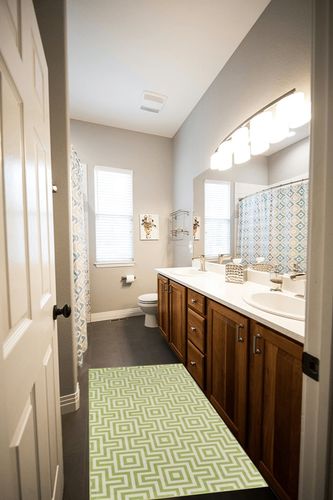 Turnbow Power Loom Green Rug George Oliver Rug Size: Rectangle 2'3" x 4'6" in Wooden and Grey Bathroom