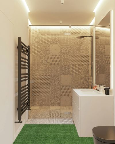 Sweethome Meadowland Collection Indoor and Outdoor Green Artificial Grass Turf Runner Rug 2'7" X 9'10" Green Artificial Grass/Pet mat with Rubber Backed in White Tiled Bathroom