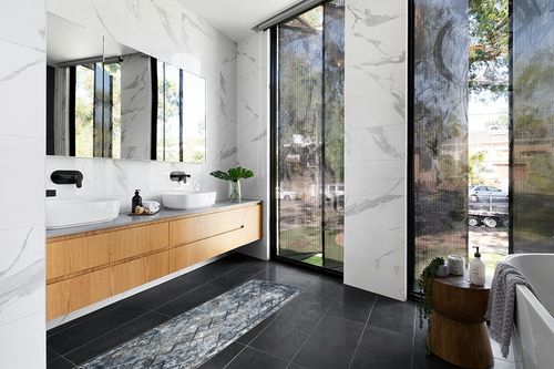 NATOLIA DECOR Runner for Bedroom in Modern Black Tiled bathroom