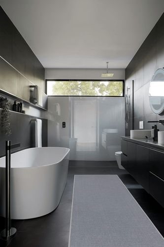 Sweet Home Stores Sweethome Collection Solid Design Runner Rug, 2'7" x 10', Grey in Black Modern Bathroom