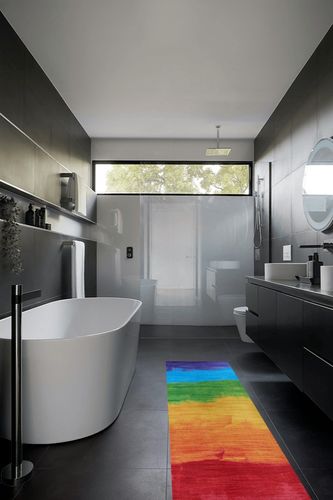 Couristan Rainbow Passion Area Rug, Multicolor, 2' x 8' Runner in Black Modern Bathroom