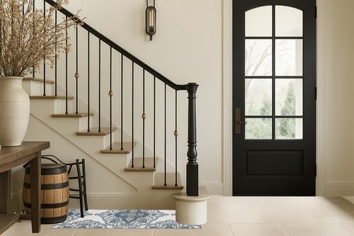 Machine Washable Modern Moroccan Design Non-Slip Rubberback 2x5 Traditional Runner Rug for Hallway, Kitchen, Bedroom, Entryway, 20" x 59", Off-White in Foyer with Stairs