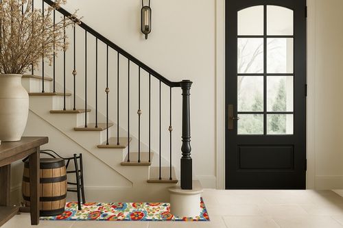 Multi Color Contemporary Non Slip Living Room Area Rug in Foyer with Stairs
