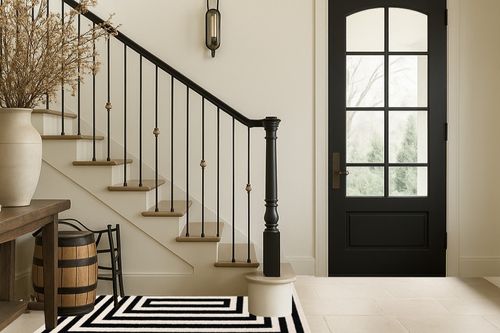Abani Contemporary Black & Ivory 4' x 6' Area Rug, Contrasting Geometric Modern Stripe Symmetrical Living Room Carpet Rugs in Foyer with Stairs