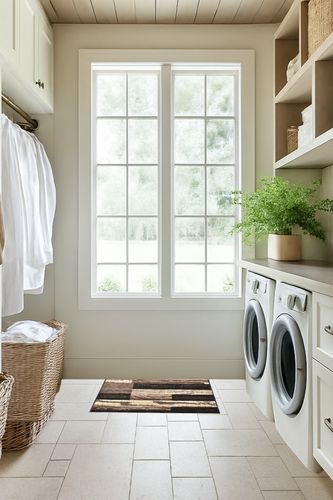 Chocolate Modern, Eclectic, Casual, Transitional Cushioned Area Rug in Natural Laundry Room