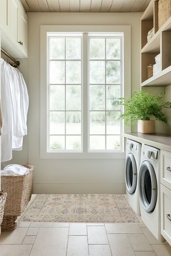 ‎Java / Multi ‎Traditional ‎Stitched Edge, Cotton Canvas Backing ‎Area Rug in Natural Laundry Room