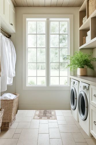 SUSSEXHOME Non-Slip Washable Laundry Room Rug, Ultra Thin Low Pile Bathroom Runner, Laundry Room Printed Washroom Rug, Laundry Room Decor, 20x59 Inches in Natural Laundry Room