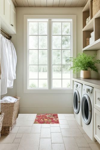 Beeiva Kitchen Runner Rug Non Slip, 2x5 Red Floral Laundry Room Rug, Modern Small Bedside Porch Rug Machine Washable Rug for Entryway Bedroom Kitchen Floor Mats for in Front of Sink in Natural Laundry Room