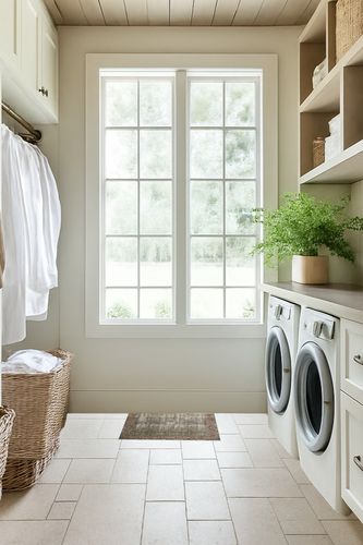 GER-07 Moss / Salmon Accent Rug in Natural Laundry Room