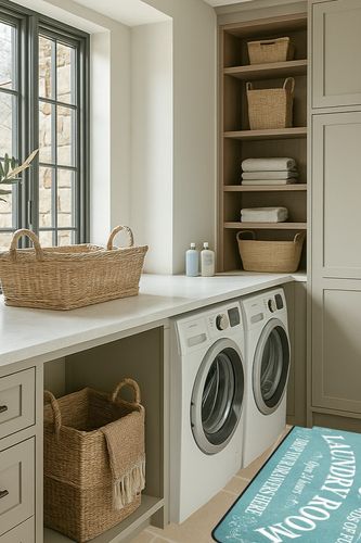 ROMAMIGO Laundry Room Rug Runner Non Slip Laundry Mats Mudroom laundromat Runner Farmhouse Kitchen Floor Mat Bathroom Laundry Room Decor Accessories(20 X 47 inch, Teal) in Sage Green Laundry Room