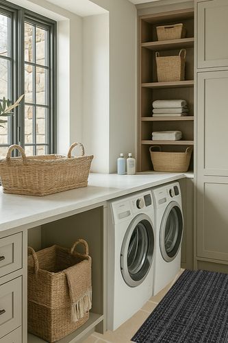 Seavish Laundry Room Rug Chindi Rug, 2'x4.2' Black and White Striped Long Bathroom Rug Woven Rug Decorative Bohemian Hallway Throw Runner Rug Small Area Rug for Bedroom Kitchen Sink in Sage Green Laundry Room
