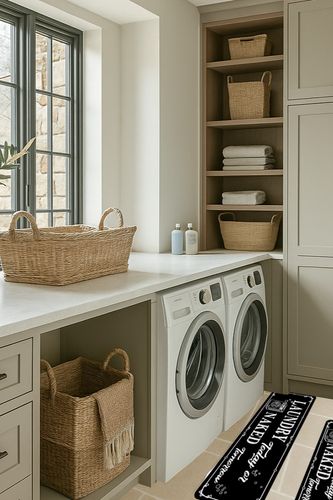 Laundry Room Rug Runner 20''x48'' Non Slip for Laundry Room Decor Washable Farmhouse Kitchen Floor Mat Bathroom Area Rugs for Laundry Room Home Decor Accessories Black03 in Sage Green Laundry Room