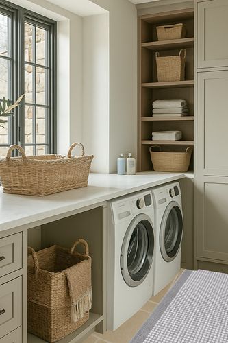 Ileading Laundry Room Runner Rug 20"X59" Farmhouse Kitchen Floor Mats Non Slip Entryway Throw Rugs Machine Washable Grey Indoor Decor Carpet for Doormat Sink Garage Balcony Bedroom in Sage Green Laundry Room