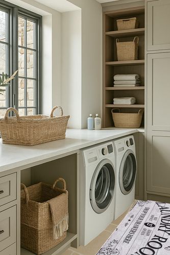 Lahome Farmhouse Laundry Room Rug Runner 20"x59" Laundry Rugs and Mats for Laundry Room Non Slip Washable Floor Carpet Runner Rug for Washroom Mudroom Kitchen Bathroom Hallway Decor, Grey in Sage Green Laundry Room