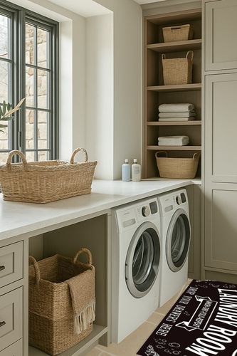 comfoyar Laundry Room Rug Runner Non Slip Laundry Rugs and Mats for Laundry Room Decor Washable Floor Mat for Laundry Room, Washroom, Mudroom, Kitchen(47"x17.5"), Cute Black in Sage Green Laundry Room