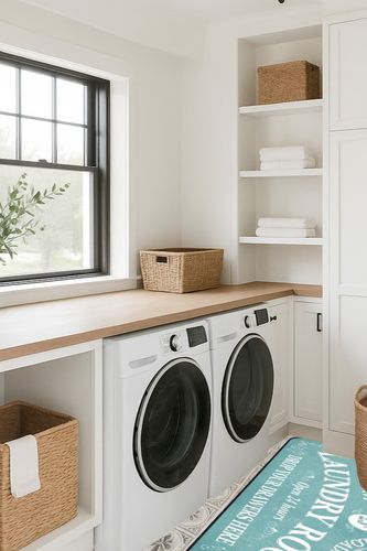 ROMAMIGO Laundry Room Rug Runner Non Slip Laundry Mats Mudroom laundromat Runner Farmhouse Kitchen Floor Mat Bathroom Laundry Room Decor Accessories(20 X 47 inch, Teal) in Traditional Laundry Room