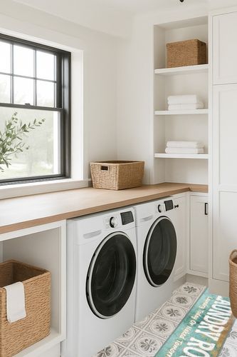 HUAHOO Laundry Room Rug Washable Non Slip Kitchen Floor Mat Washhouse Rugs Floor Carpet Kitchen Runner (16"x48") in Traditional Laundry Room