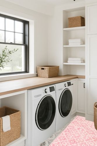 Pink Bathroom Runner Rug in Traditional Laundry Room