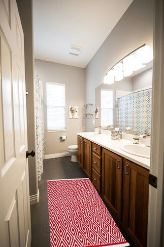 THE BEER VALLEY Cotton Diamond Runner Rug 2'x5' - Red, Reversible Machine Washable Farmhouse Rugs for Bedroom, Kitchen, Hallway, Bathroom - 24x60 Inches in Wooden and Grey Bathroom