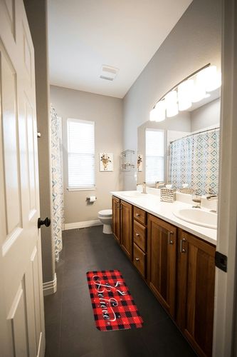 Christmas Area Rug Doormat, Red and Black Buffalo Plaid Rug, Xmas Check Lattice Door Mat for Bedroom Living Room Kitchen, Believe Indoor Floor Mats for Holiday Festive Winter Decoration, 17 x 30 Inch in Wooden and Grey Bathroom