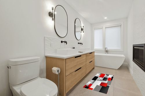 Hallway Runner Rug,Abstract 3D Geometric Pattern Square Red Black Gray Non Slip Water Absorbent Rug Indoor Entrance Floor Mat Runner for Home Garage Kitchen Laundry 18x59in in Scandinavian Neutral bathroom